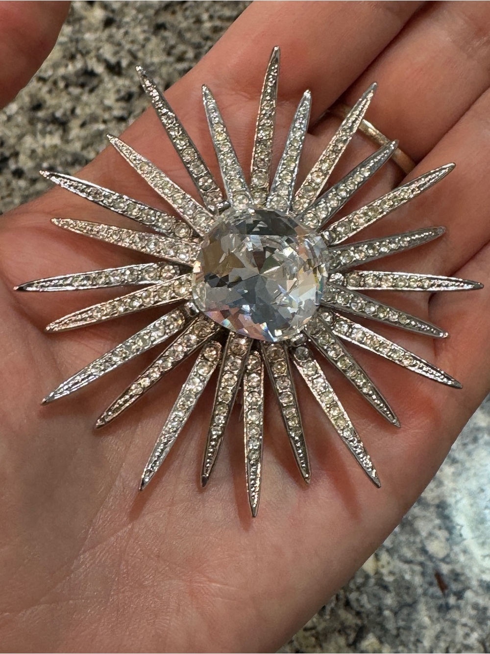 Vintage Kenneth Jay Lane KJL Crystal Starburst Sun Brooch Book Piece Rare